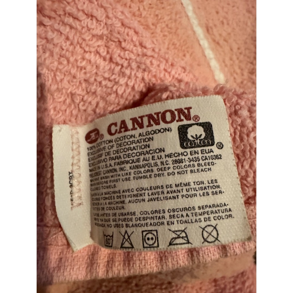 Cannon Pink Cotton Towel Set 4 Blue Bow Daisy Floral Embroidery Cottagecore Vtg - Picture 2 of 10